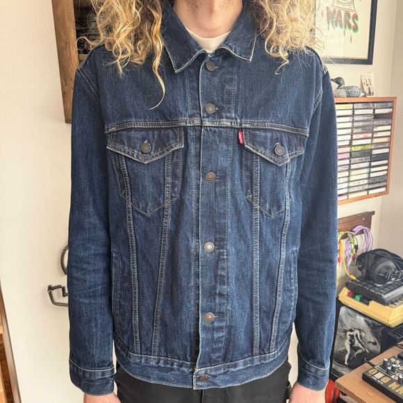 Levi's Other - Levi's Denim Trucker Jacket Dark Wash Little e Red Tag ~ Size Large